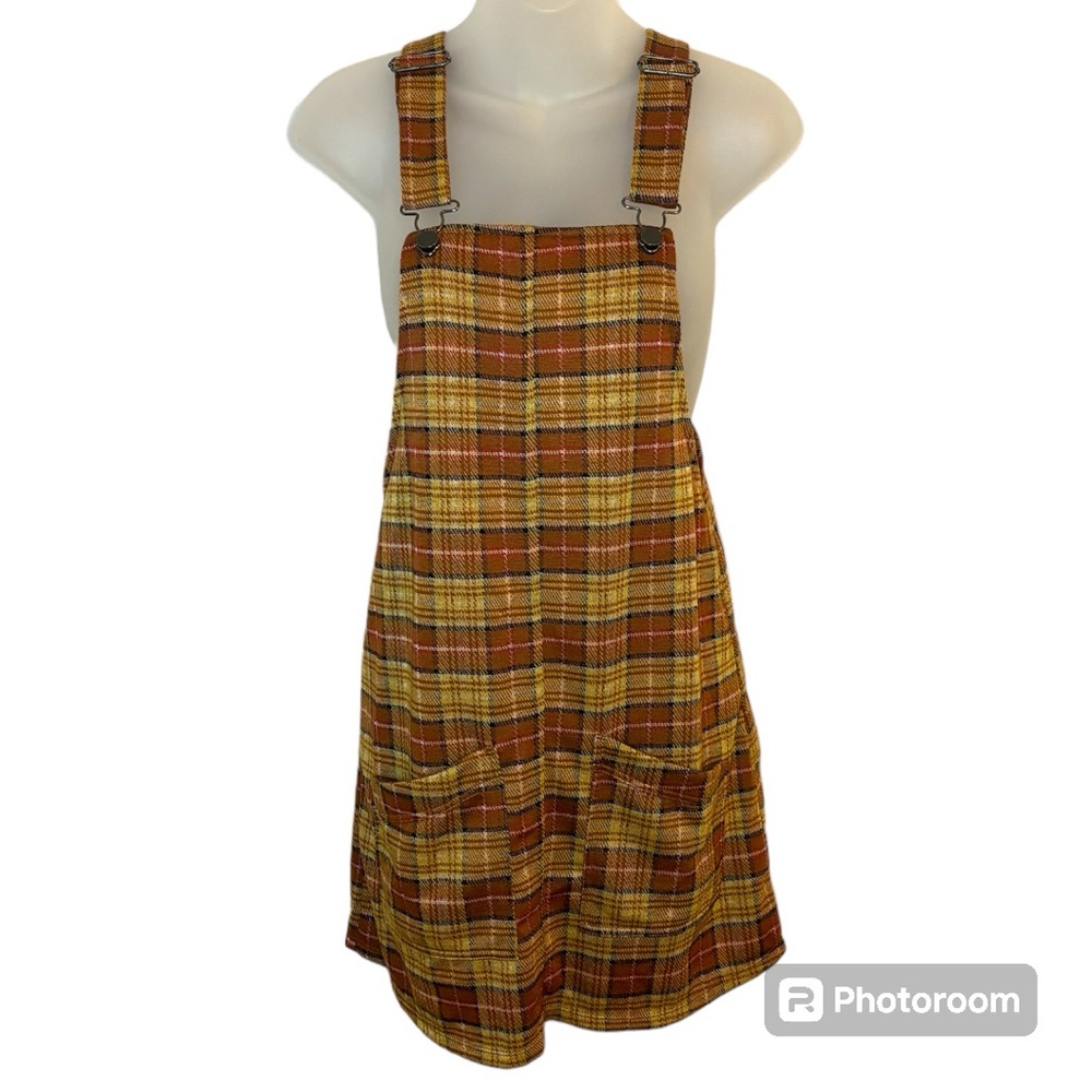 No Boundaries Tan Plaid Overall Dress Size Small